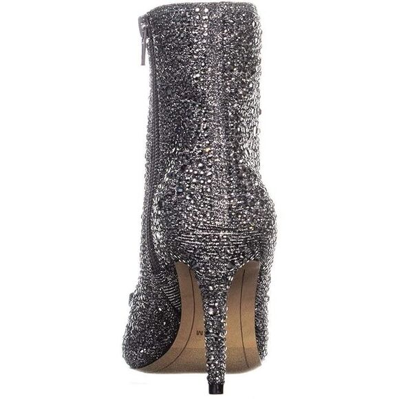 INC IGNACIA Pewter Rhinestone Sequin Crystal Pointed Toe Stiletto Ankle Boot 10M - Picture 5 of 14